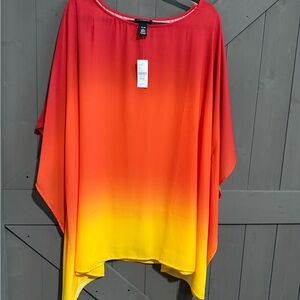 Catherine’s Gradient Red and Yellow Women's Top poncho style.